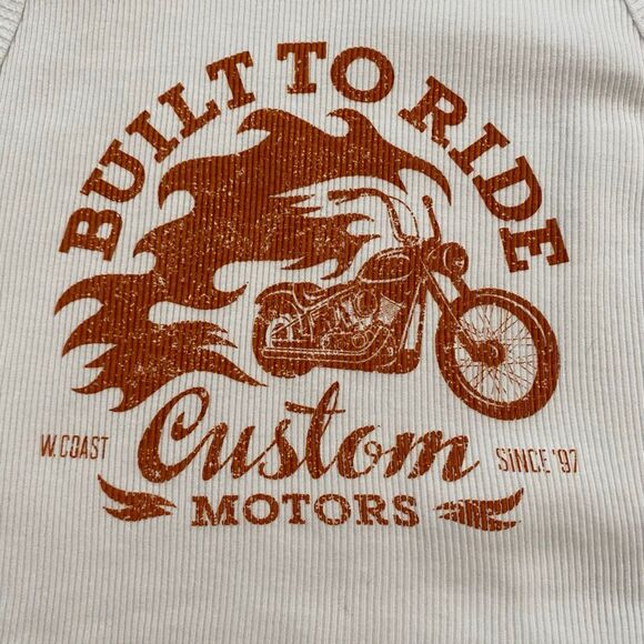 Garage Built To Ride Moto Graphic Ribbed Crop Tank Top White Size S - Picture 8 of 8